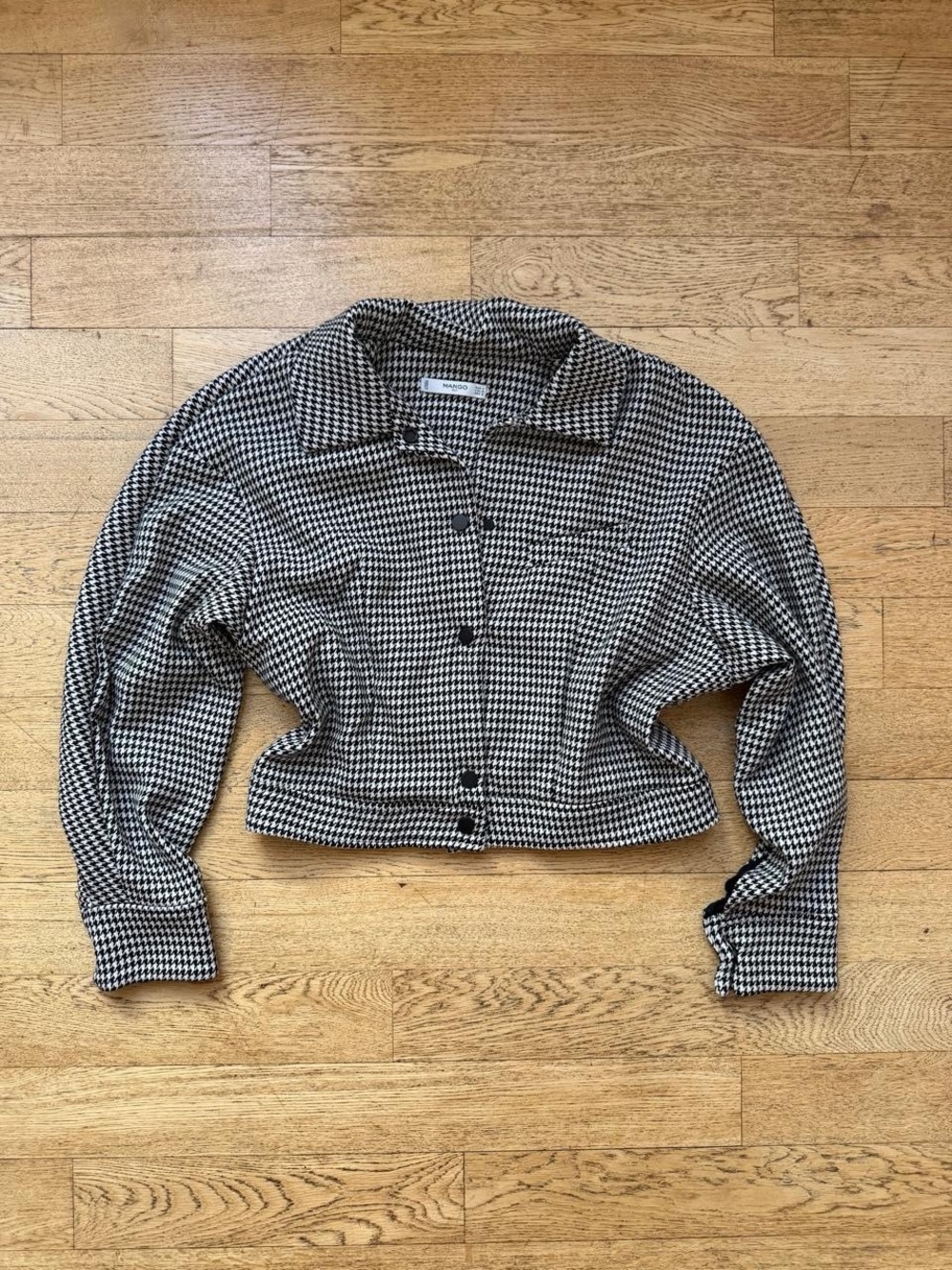 Y2K Mango Houndstooth Cropped Jacket 90s Minimalist
